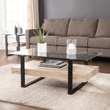 42" Natural And Natural Brown Glass And Metal Rectangular Coffee Table