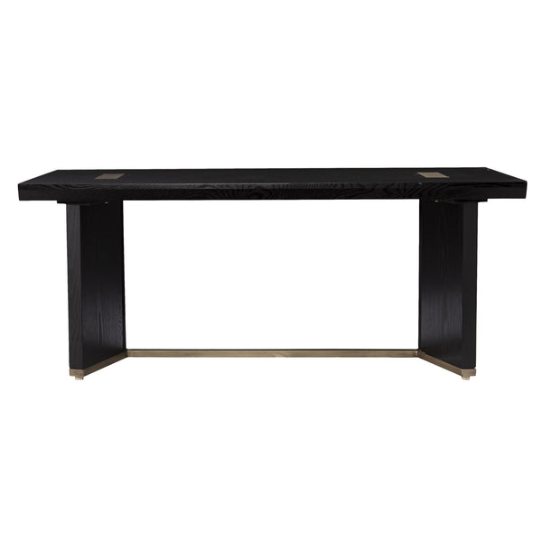 48" Black Solid Manufactured Wood And Metal Rectangular Coffee Table