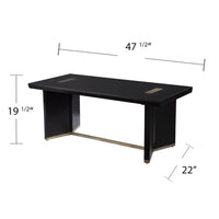 48" Black Solid Manufactured Wood And Metal Rectangular Coffee Table