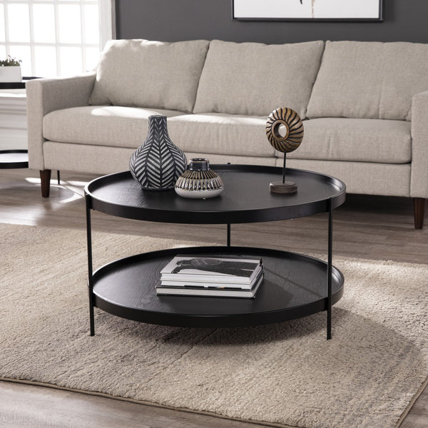 33" Black Manufactured Wood And Metal Round Coffee Table