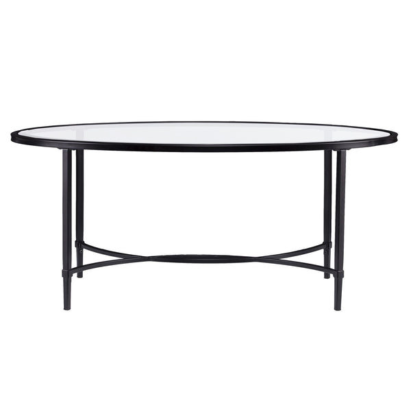 45" Black Glass And Metal Oval Coffee Table