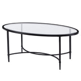 45" Black Glass And Metal Oval Coffee Table