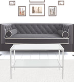 32" White Glass And Metal Square Coffee Table