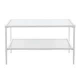 32" White Glass And Metal Square Coffee Table