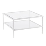 32" White Glass And Metal Square Coffee Table