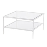 32" White Glass And Metal Square Coffee Table