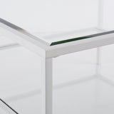 32" White Glass And Metal Square Coffee Table