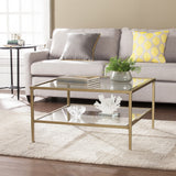 32" Gold Glass And Metal Square Coffee Table