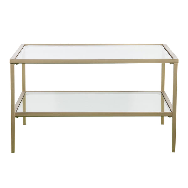 32" Gold Glass And Metal Square Coffee Table