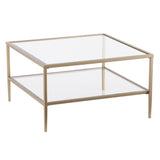 32" Gold Glass And Metal Square Coffee Table