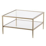 32" Gold Glass And Metal Square Coffee Table