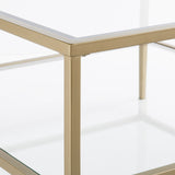 32" Gold Glass And Metal Square Coffee Table