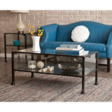 43" Black Glass And Metal Rectangular Coffee Table