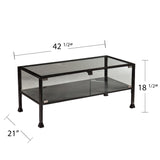43" Black Glass And Metal Rectangular Coffee Table