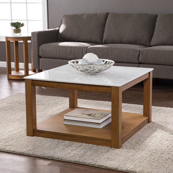 30" Natural And Natural Brown Solid Manufactured Wood Square Coffee Table