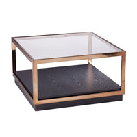 33" Champagne Glass And Solid Manufactured Wood Square Coffee Table