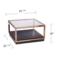 33" Champagne Glass And Solid Manufactured Wood Square Coffee Table