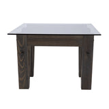 45" Brown Glass And Solid Wood Rectangular Coffee Table