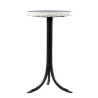 23" Black And White Marble And Metal Round End Table