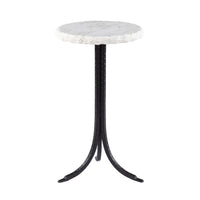 23" Black And White Marble And Metal Round End Table