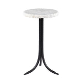 23" Black And White Marble And Metal Round End Table