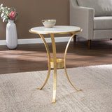 23" Gold Marble And Iron Round End Table