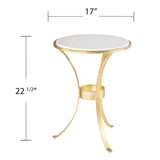 23" Gold Marble And Iron Round End Table
