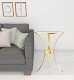 23" Gold Marble And Iron Round End Table