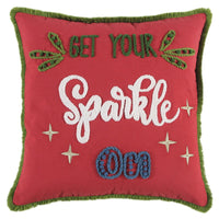 Red Green Sparkle Embroidered Throw Pillow