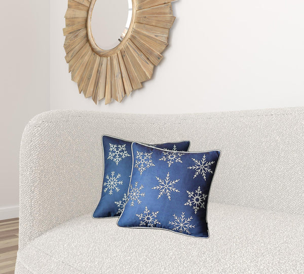 Set of 2 Blue and White Snowflakes Throw Pillows