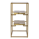 24" Brass Glass And Iron Rectangular End Table With Two Shelves