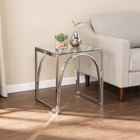 22" Chrome Glass And Iron Square End Table