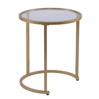 Set Of Two 23" Gold Glass And Steel Round Nested Tables