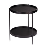 24" Black Manufactured Wood And Iron Round End Table With Shelf