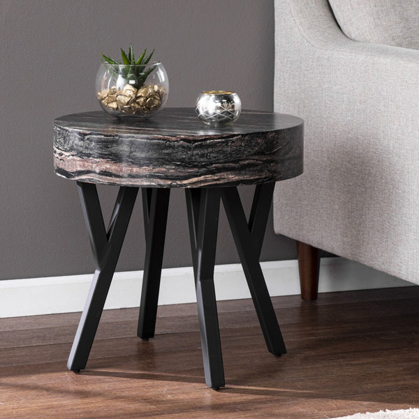 20" Black Manufactured Wood And Iron Round End Table