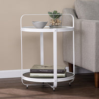 27" White Glass And Iron Round End Table With Shelf