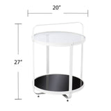 27" White Glass And Iron Round End Table With Shelf