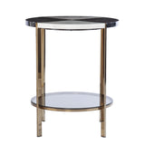 24" Black Manufactured Wood And Iron Round End Table With Two Shelves