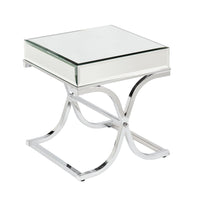 22" Silver Glass And Iron Square Mirrored End Table