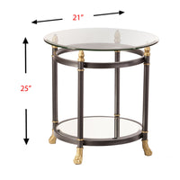 21" Gray Glass And Iron Round Mirrored End Table