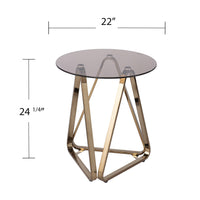 24" Champagne Glass And Iron Round End Table