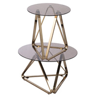 24" Champagne Glass And Iron Round End Table