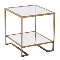 24" Gold Glass And Iron Square Mirrored End Table With Shelf