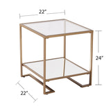 24" Gold Glass And Iron Square Mirrored End Table With Shelf