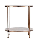 24" Champagne Faux Marble And Iron Round End Table With Shelf