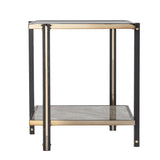 24" Champagne Glass And Iron Square Mirrored End Table With Shelf