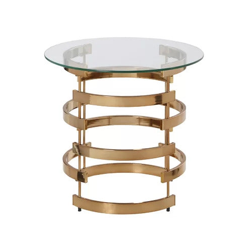 21" Champagne Glass And Iron Round End Table