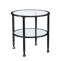 24" Black Glass And Iron Round End Table