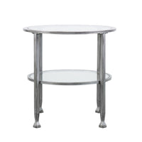 24" Silver Glass And Iron Round End Table