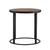 24" Natural Wood Solid Wood And Iron Round End Table